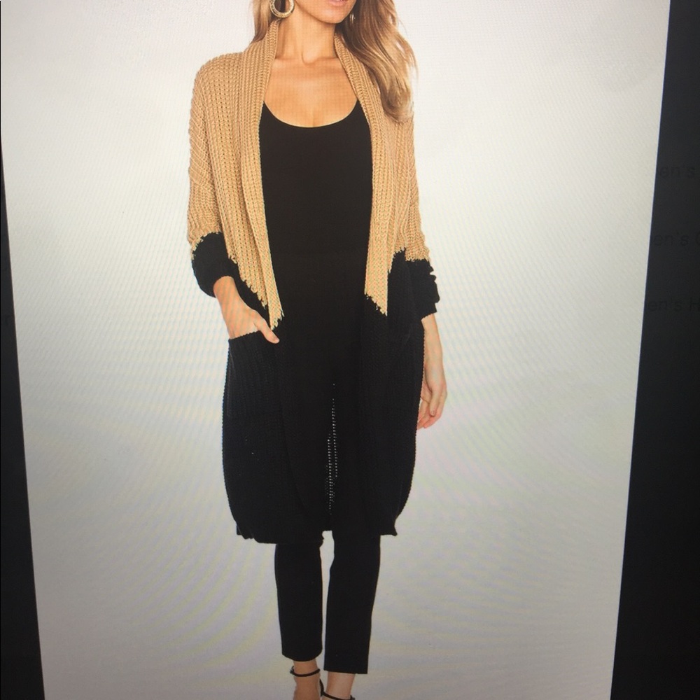 House of Harlow 1960 REVOLVE Two-Tone Tan and Black Open Knit Cardigan